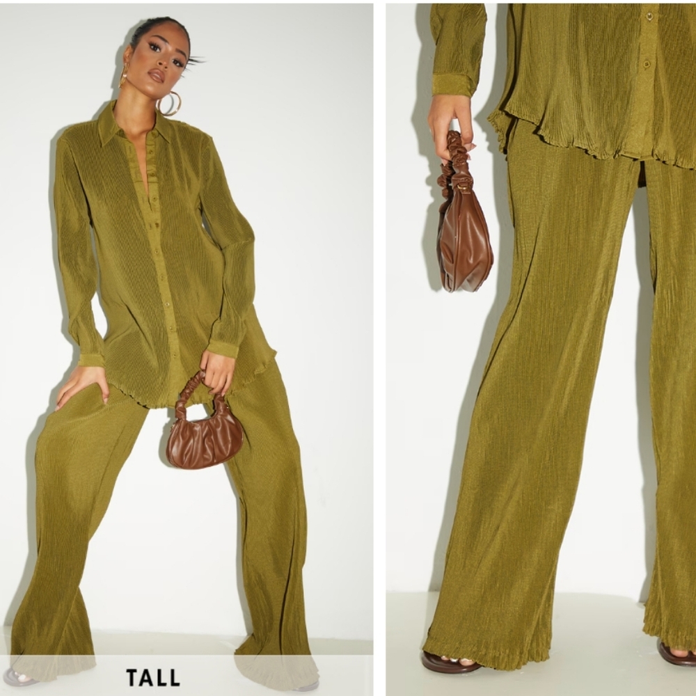 PrettyLittleThing Olive Green Wide Leg Pants